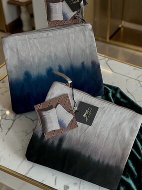 NWT Michael Aram ombré ombre dip dyed zipper bags pouches blue black white
